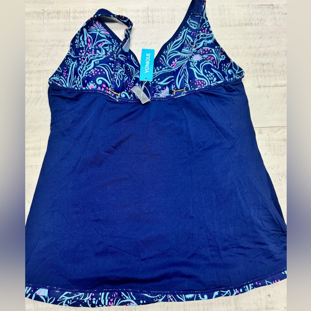 Yonique Plus Size Tummy Control Tankini with Boyshorts Athletic Swimwear - Picture 13 of 14